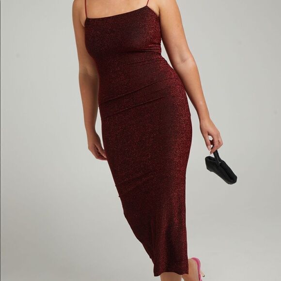 Showpo Wine Sparkly Dress - Picture 1 of 4